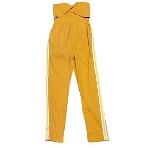 Uniq Yellow Strapless Zipper Back Ankle Length Romper w/Side Stripes LARGE NEW